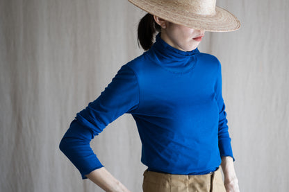 Sheer Rib High-Necked Long-Sleeved T/Royal Blue
