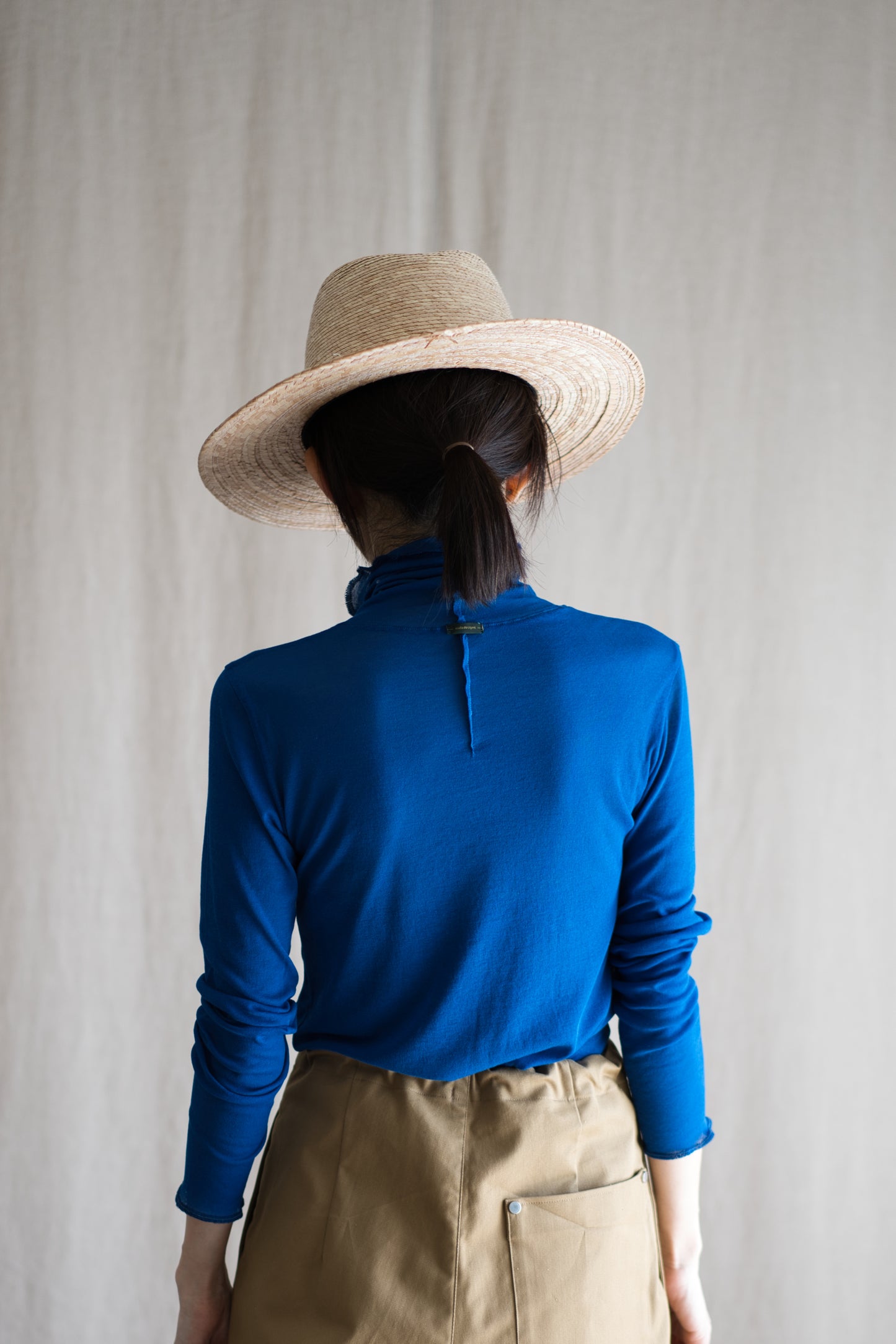 Sheer Rib High-Necked Long-Sleeved T/Royal Blue