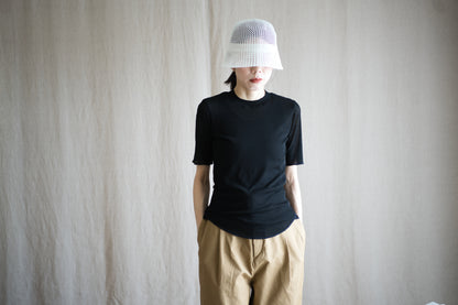 Sheer Rib Crew neck Half-Sleeved T/Black