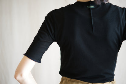 Sheer Rib Crew neck Half-Sleeved T/Black
