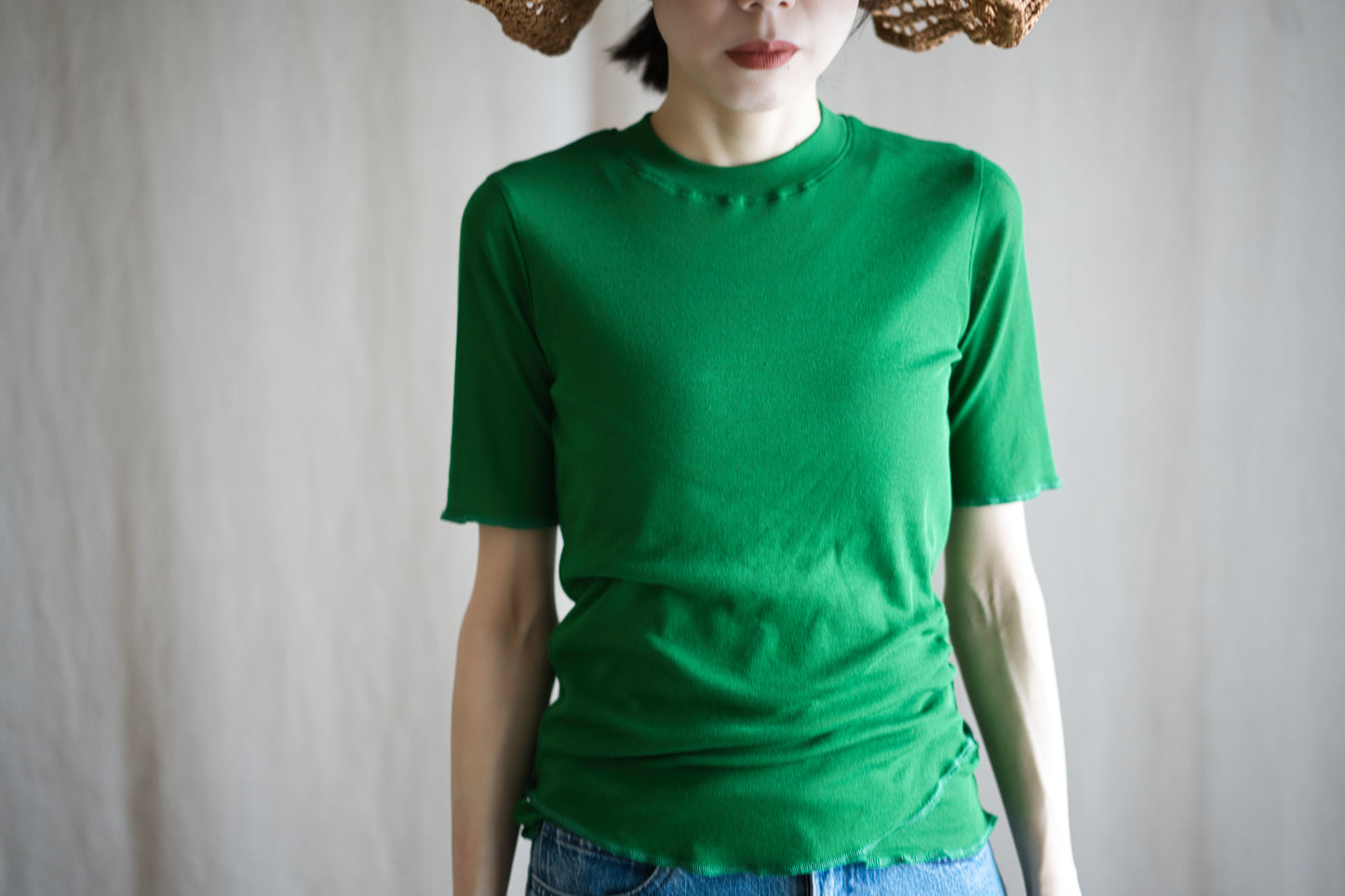 Sheer Rib Crew neck Half-Sleeved T/Turf Green