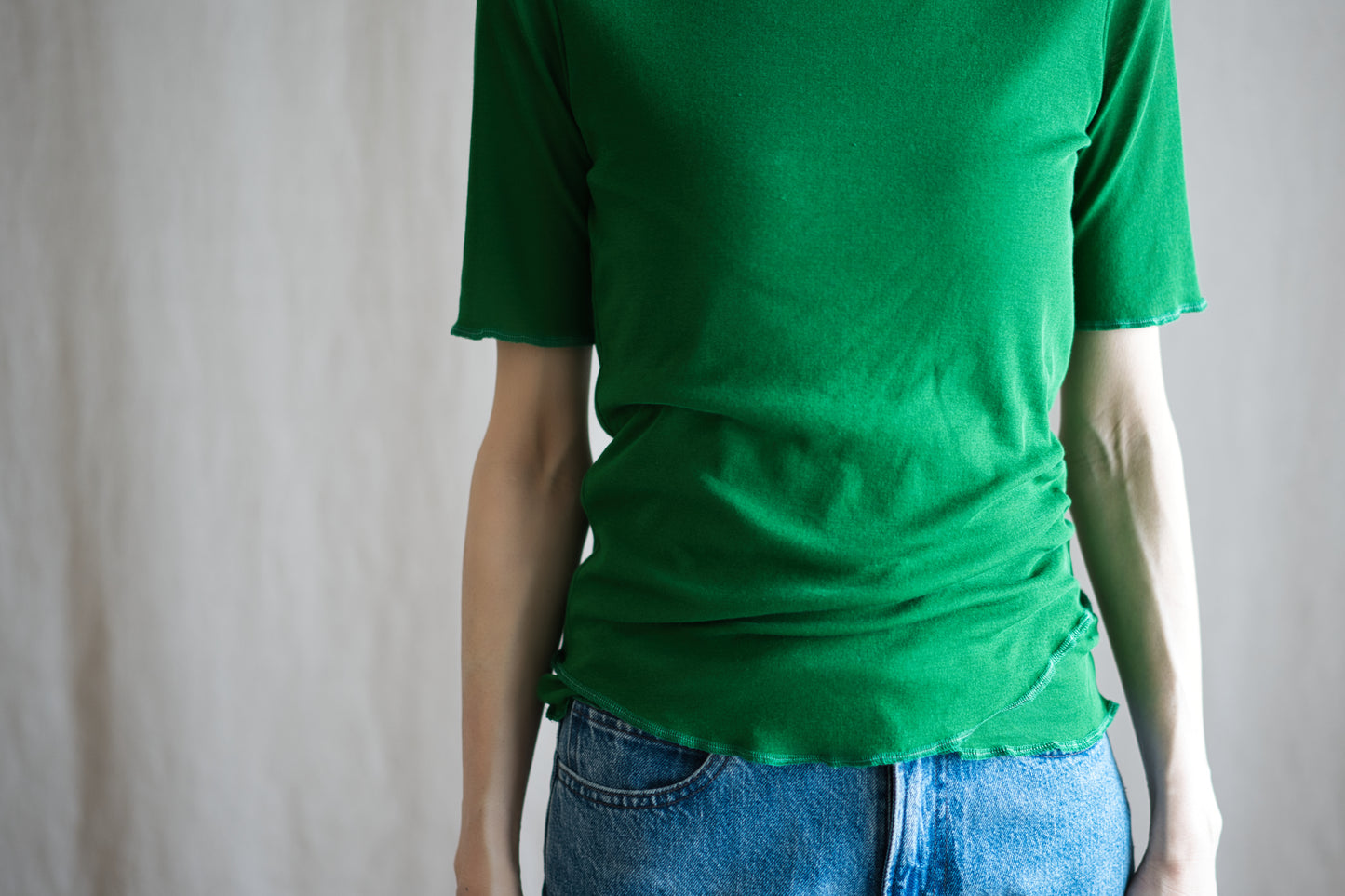 Sheer Rib Crew neck Half-Sleeved T/Turf Green