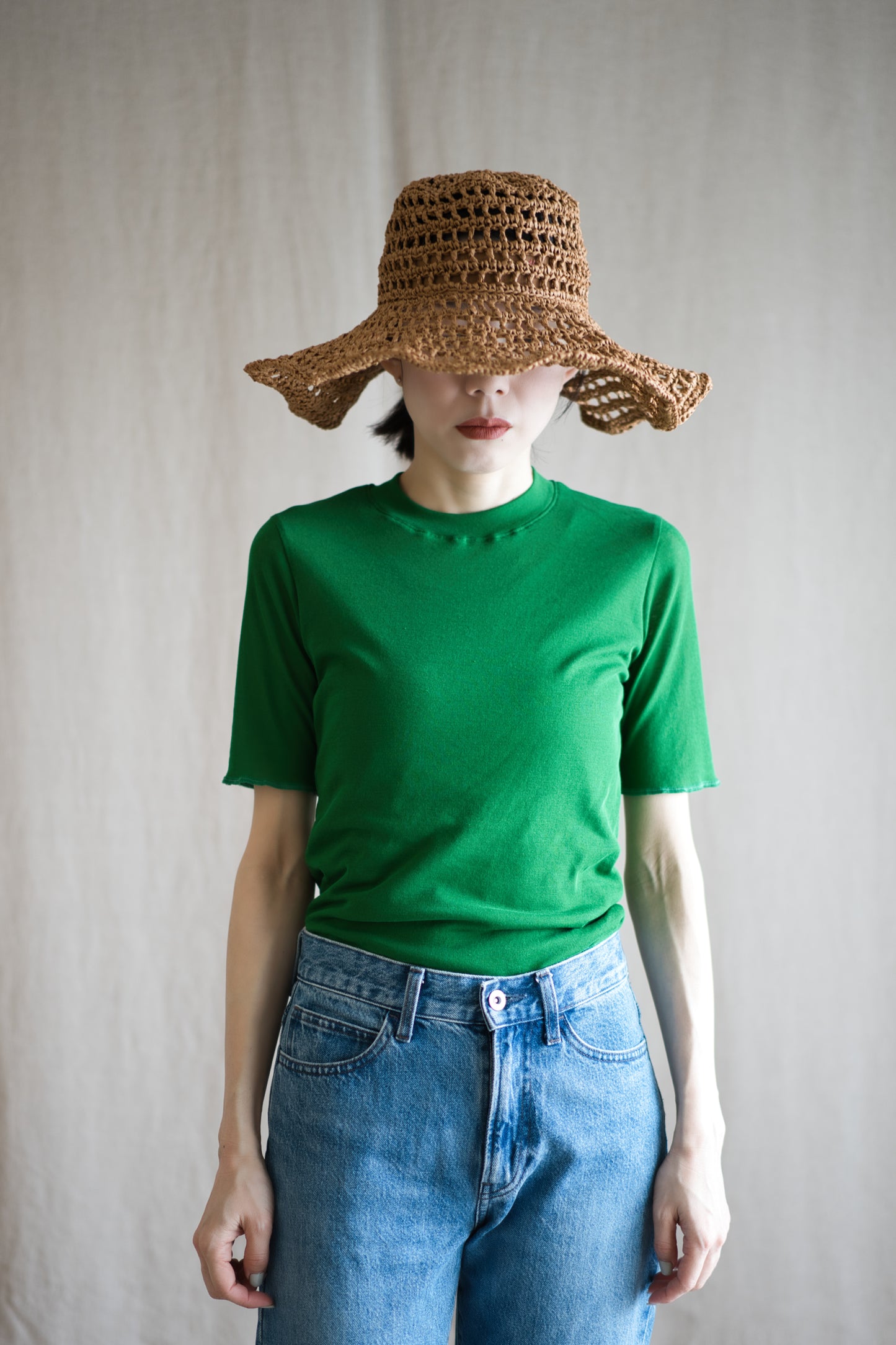 Sheer Rib Crew neck Half-Sleeved T/Turf Green