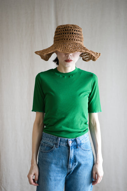 Sheer Rib Crew neck Half-Sleeved T/Turf Green