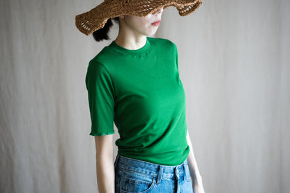 Sheer Rib Crew neck Half-Sleeved T/Turf Green