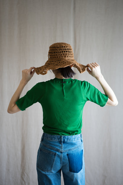 Sheer Rib Crew neck Half-Sleeved T/Turf Green