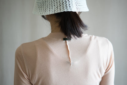 Sheer Rib Crew neck Half-Sleeved T/Pale Pink