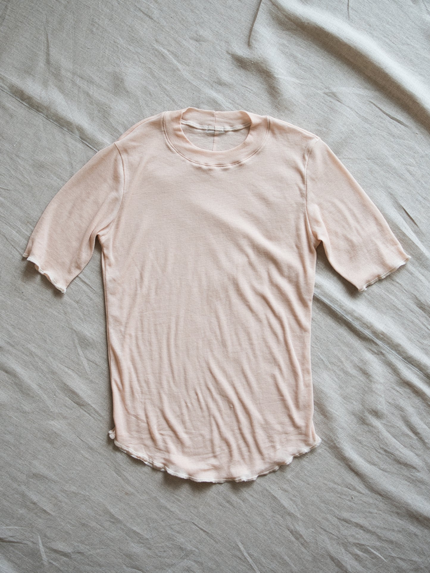 Sheer Rib Crew neck Half-Sleeved T/Pale Pink
