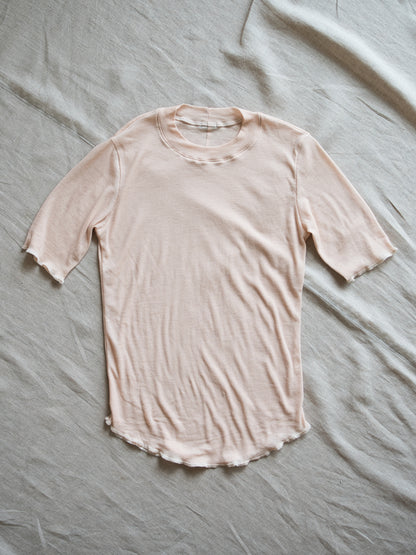 Sheer Rib Crew neck Half-Sleeved T/Pale Pink