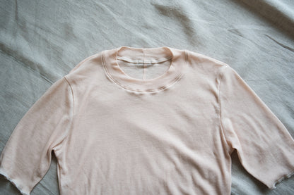 Sheer Rib Crew neck Half-Sleeved T/Pale Pink