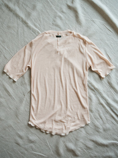 Sheer Rib Crew neck Half-Sleeved T/Pale Pink