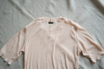 Sheer Rib Crew neck Half-Sleeved T/Pale Pink