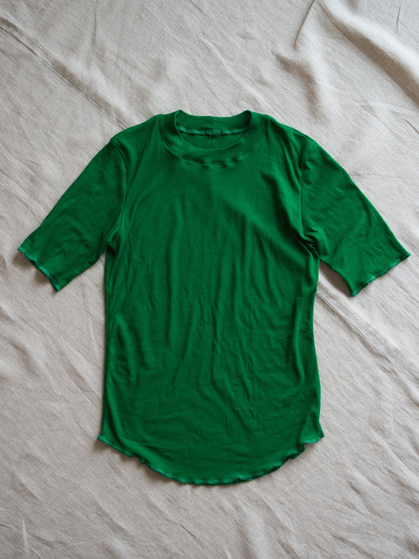 Sheer Rib Crew neck Half-Sleeved T/Turf Green