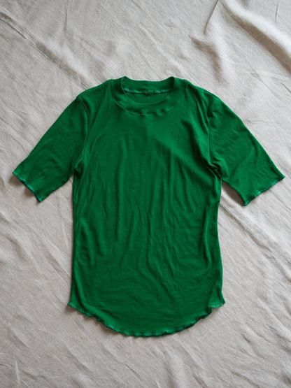 Sheer Rib Crew neck Half-Sleeved T/Turf Green
