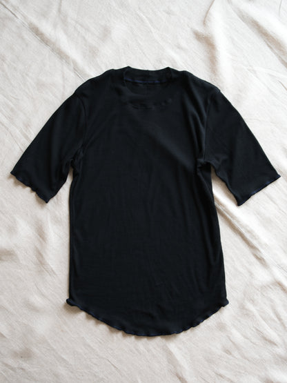 Sheer Rib Crew neck Half-Sleeved T/Black