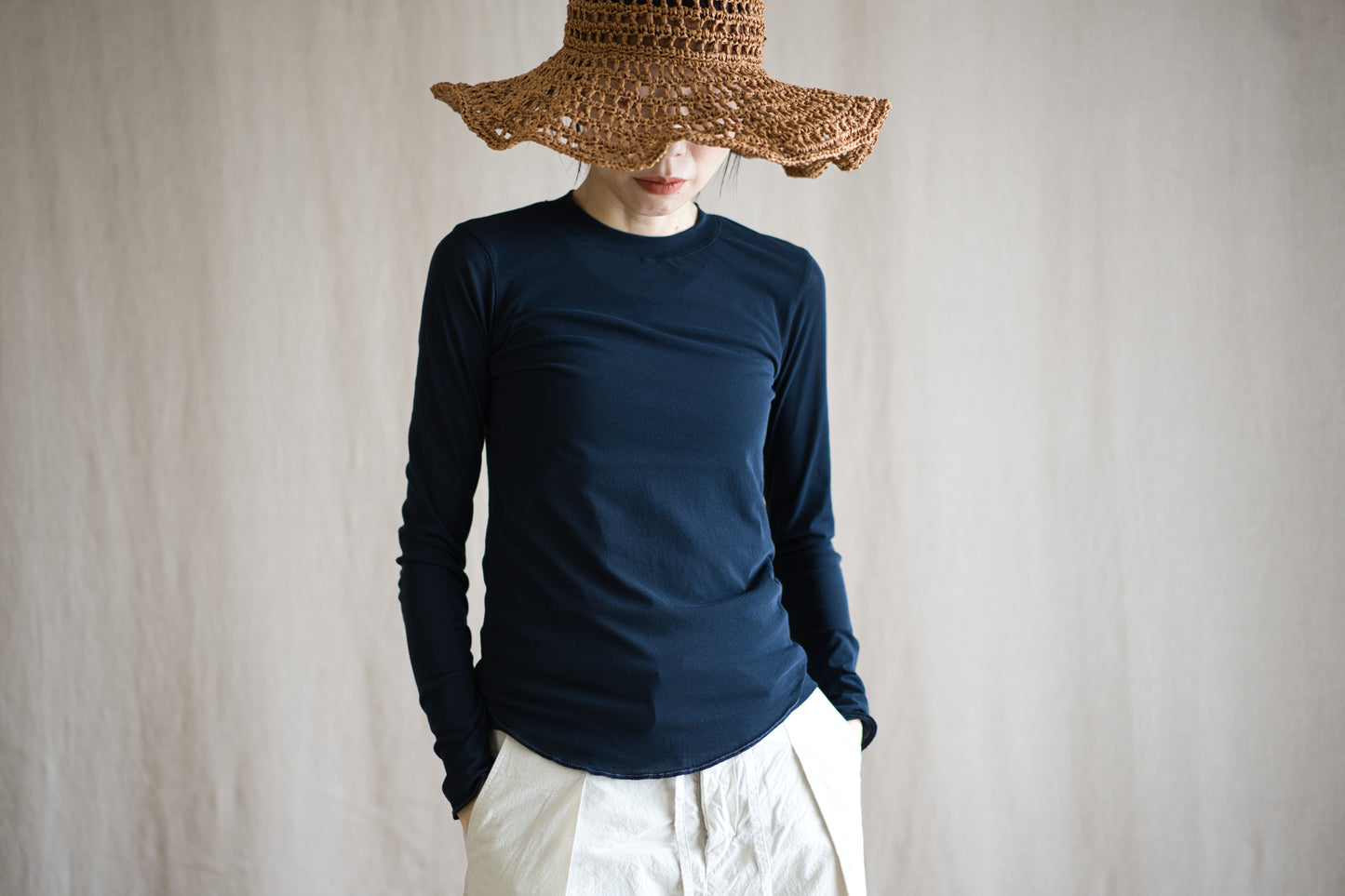 Premium Cotton Crew neck Long-Sleeved T/Navy
