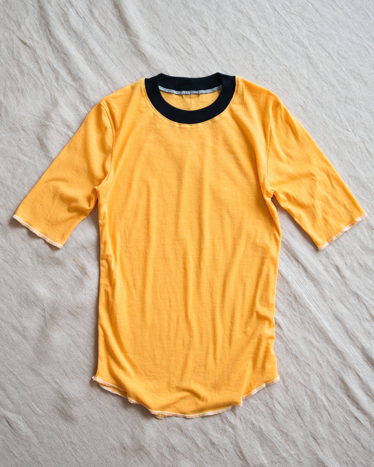 Sheer Rib RInger Half Sleeve/Orange(Navy)