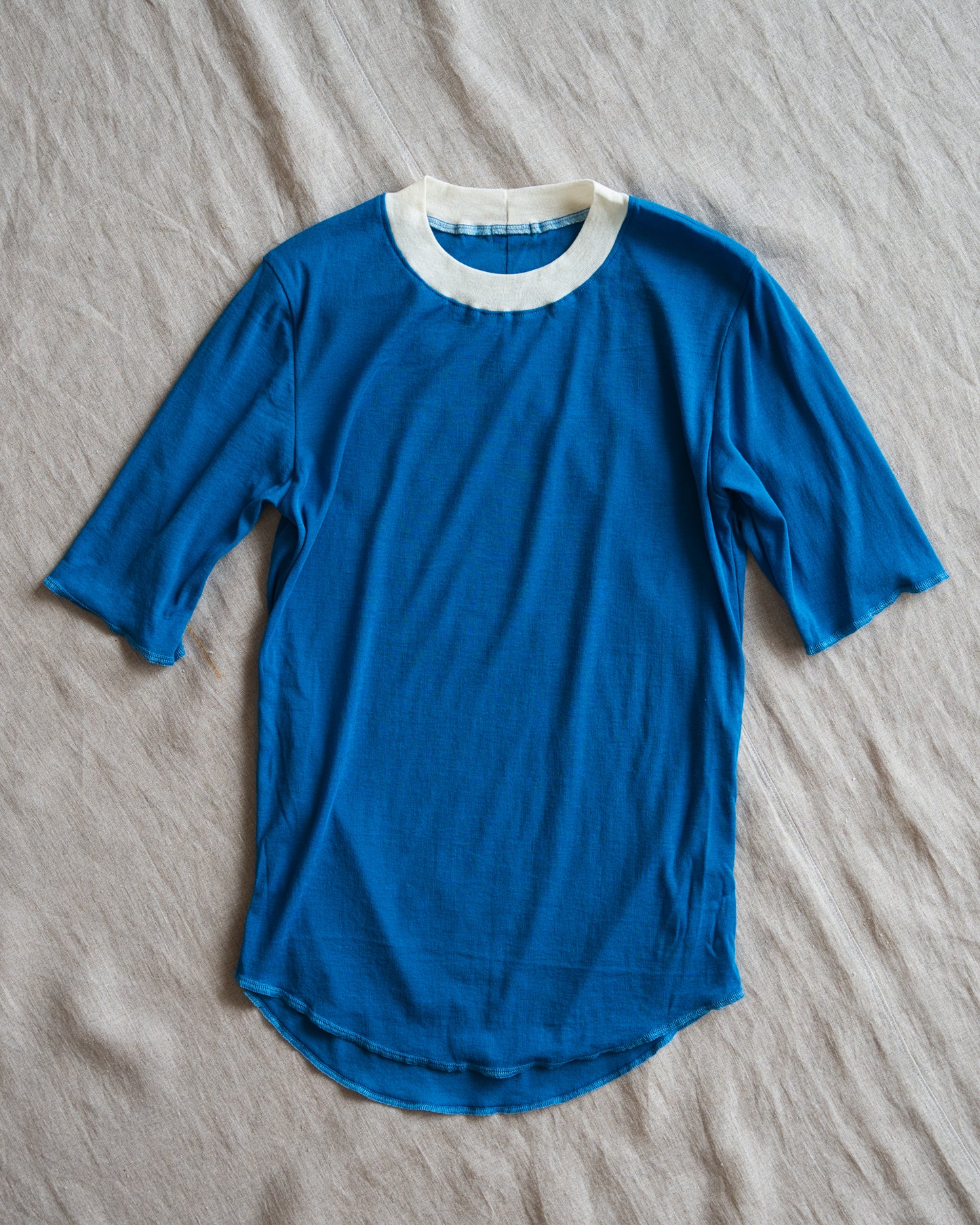 Sheer Rib RInger Half Sleeve/Blue(Ecru)