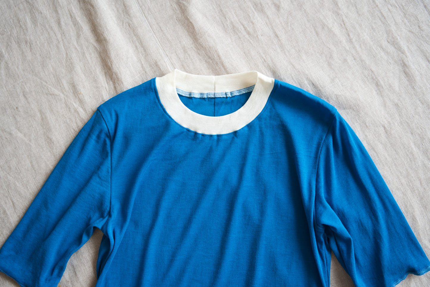 Sheer Rib RInger Half Sleeve/Blue(Ecru)