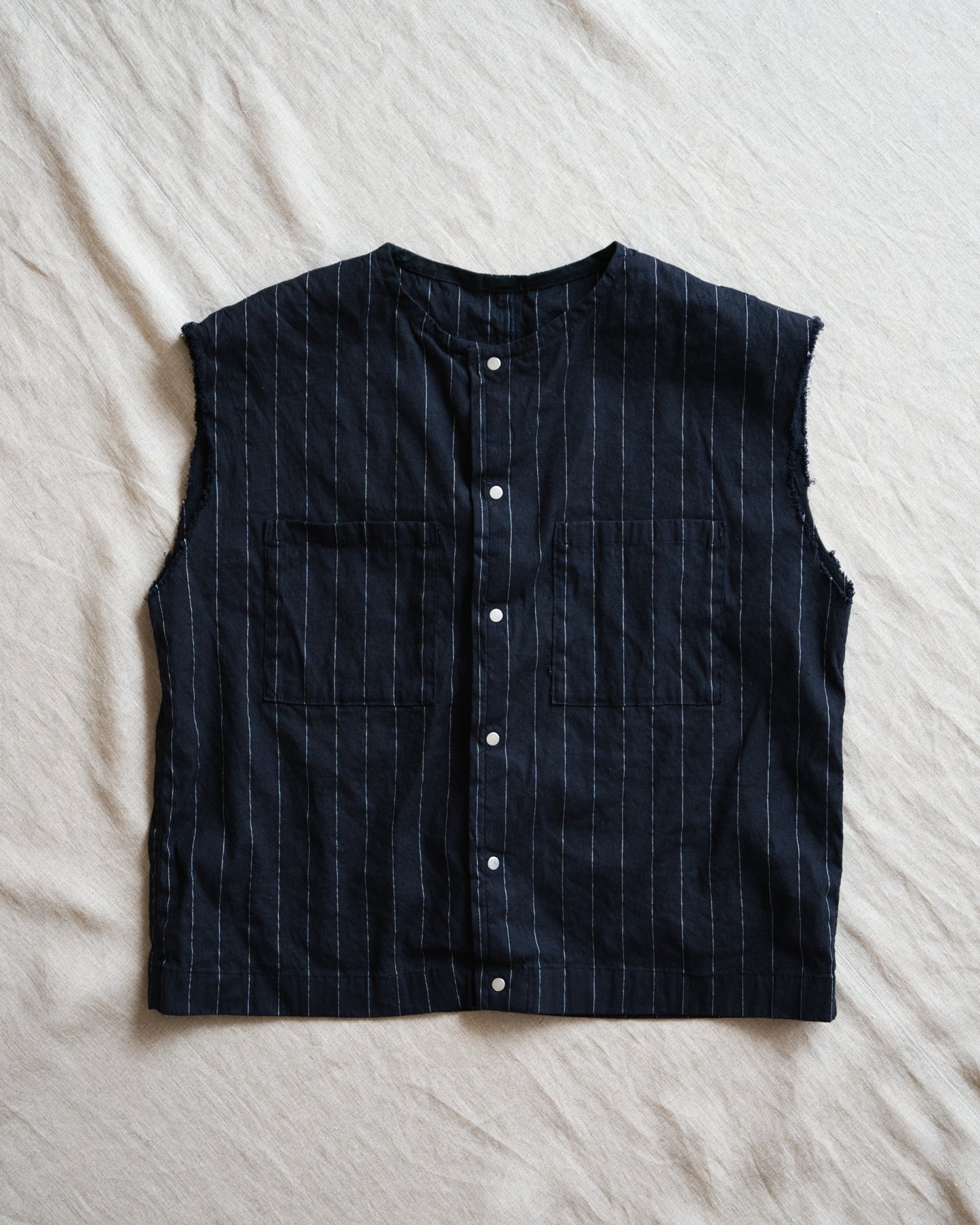 Linen Rayon Pinstripes Sleeveless/Midnight Navy(White Pins)