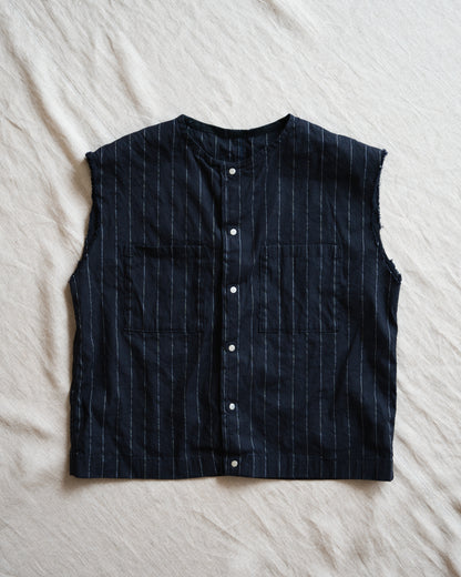 Linen Rayon Pinstripes Sleeveless/Midnight Navy(White Pins)