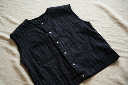 Linen Rayon Pinstripes Sleeveless/Midnight Navy(White Pins)