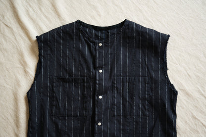 Linen Rayon Pinstripes Sleeveless/Midnight Navy(White Pins)