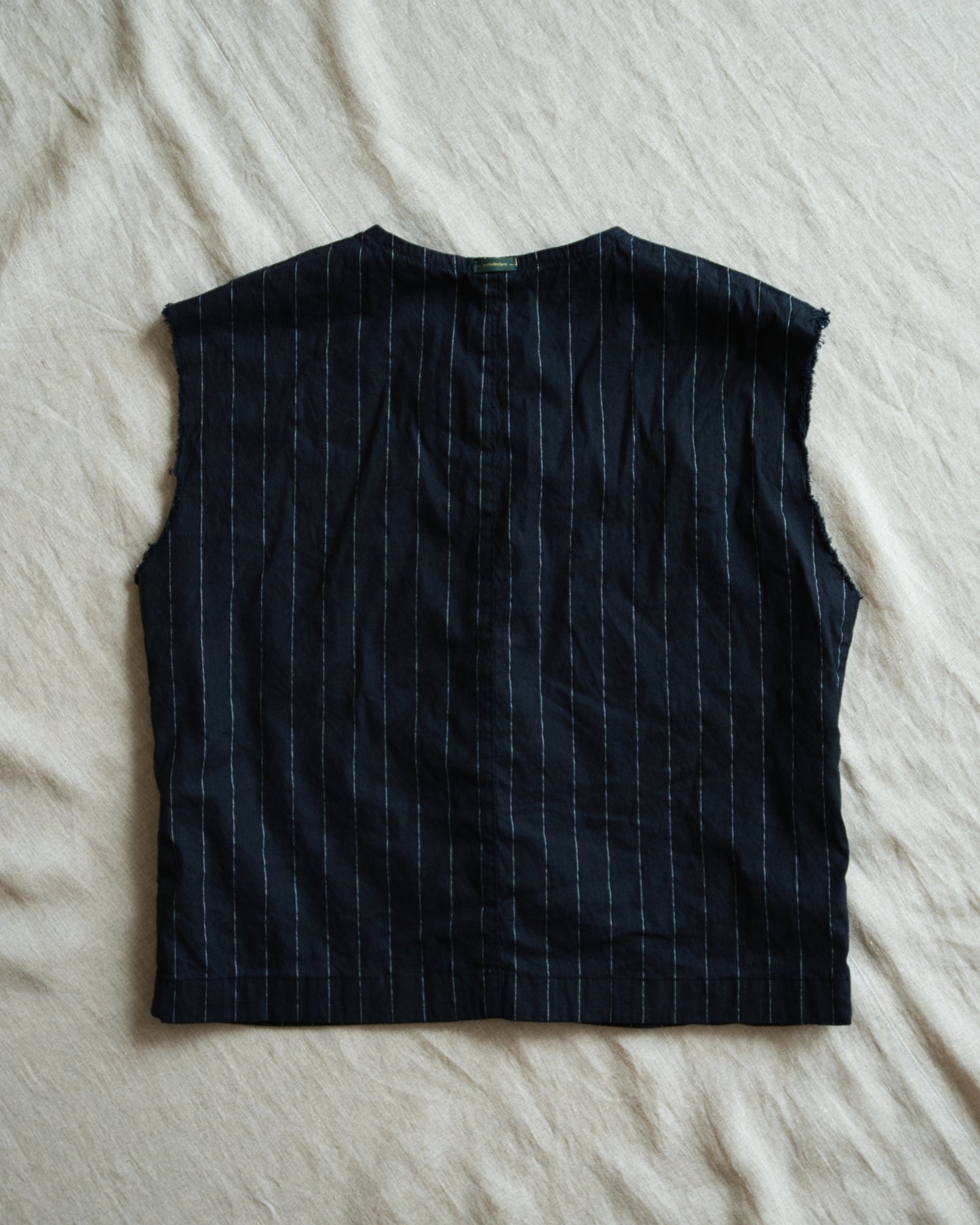 Linen Rayon Pinstripes Sleeveless/Midnight Navy(White Pins)