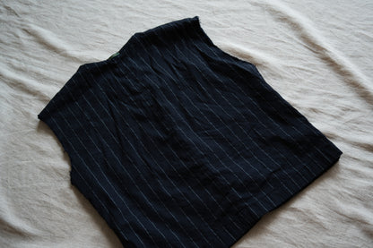 Linen Rayon Pinstripes Sleeveless/Midnight Navy(White Pins)