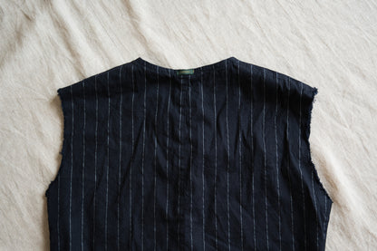 Linen Rayon Pinstripes Sleeveless/Midnight Navy(White Pins)
