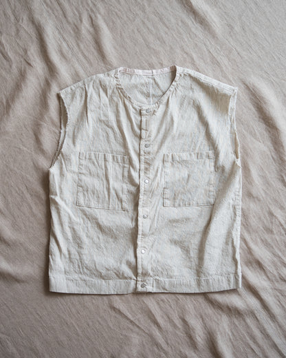 Linen Rayon Pinstripes Sleeveless/Ecru(White Pins)