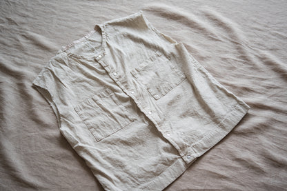 Linen Rayon Pinstripes Sleeveless/Ecru(White Pins)