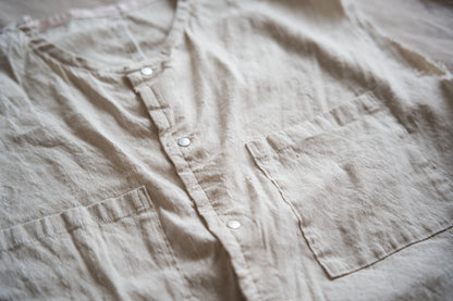 Linen Rayon Pinstripes Sleeveless/Ecru(White Pins)