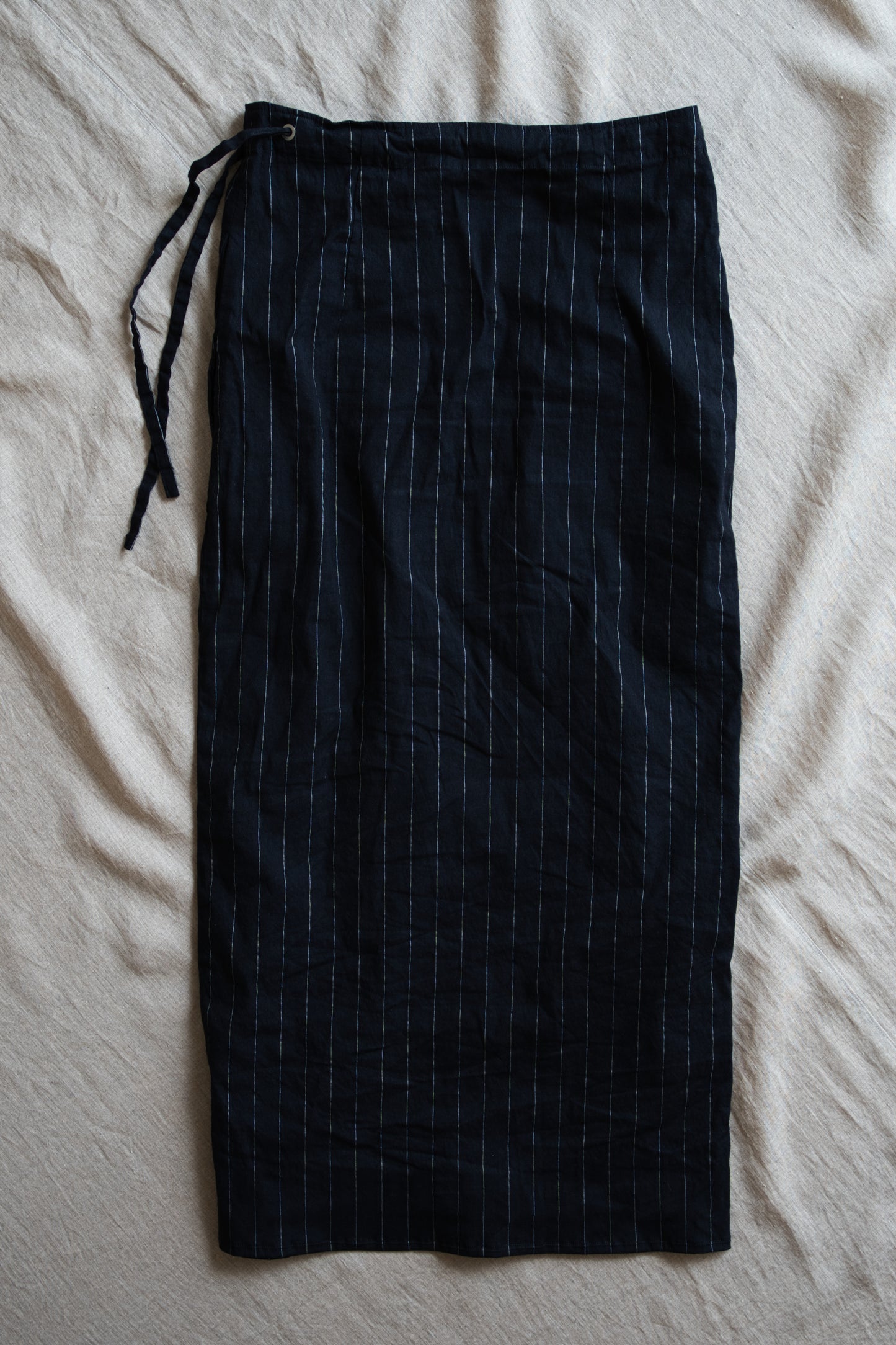 Linen Rayon Pinstripes Skirt/Midnight Navy(White Pins)