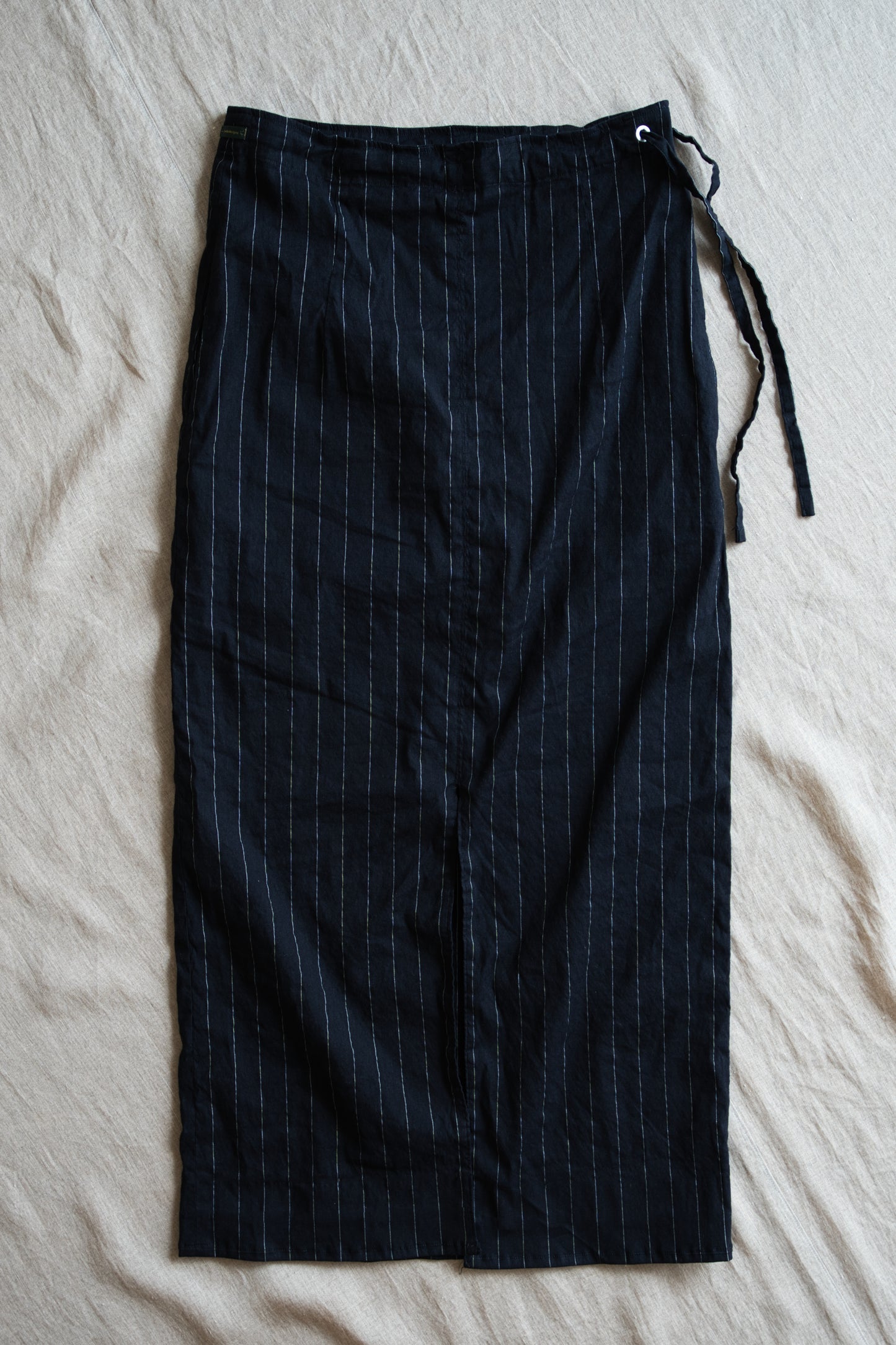 Linen Rayon Pinstripes Skirt/Midnight Navy(White Pins)