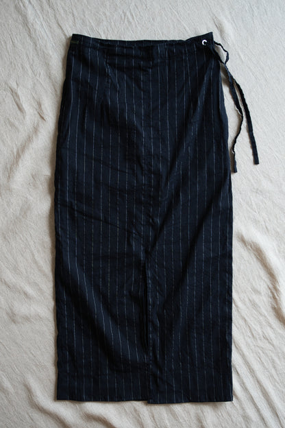 Linen Rayon Pinstripes Skirt/Midnight Navy(White Pins)