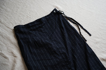 Linen Rayon Pinstripes Skirt/Midnight Navy(White Pins)