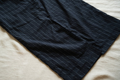 Linen Rayon Pinstripes Skirt/Midnight Navy(White Pins)