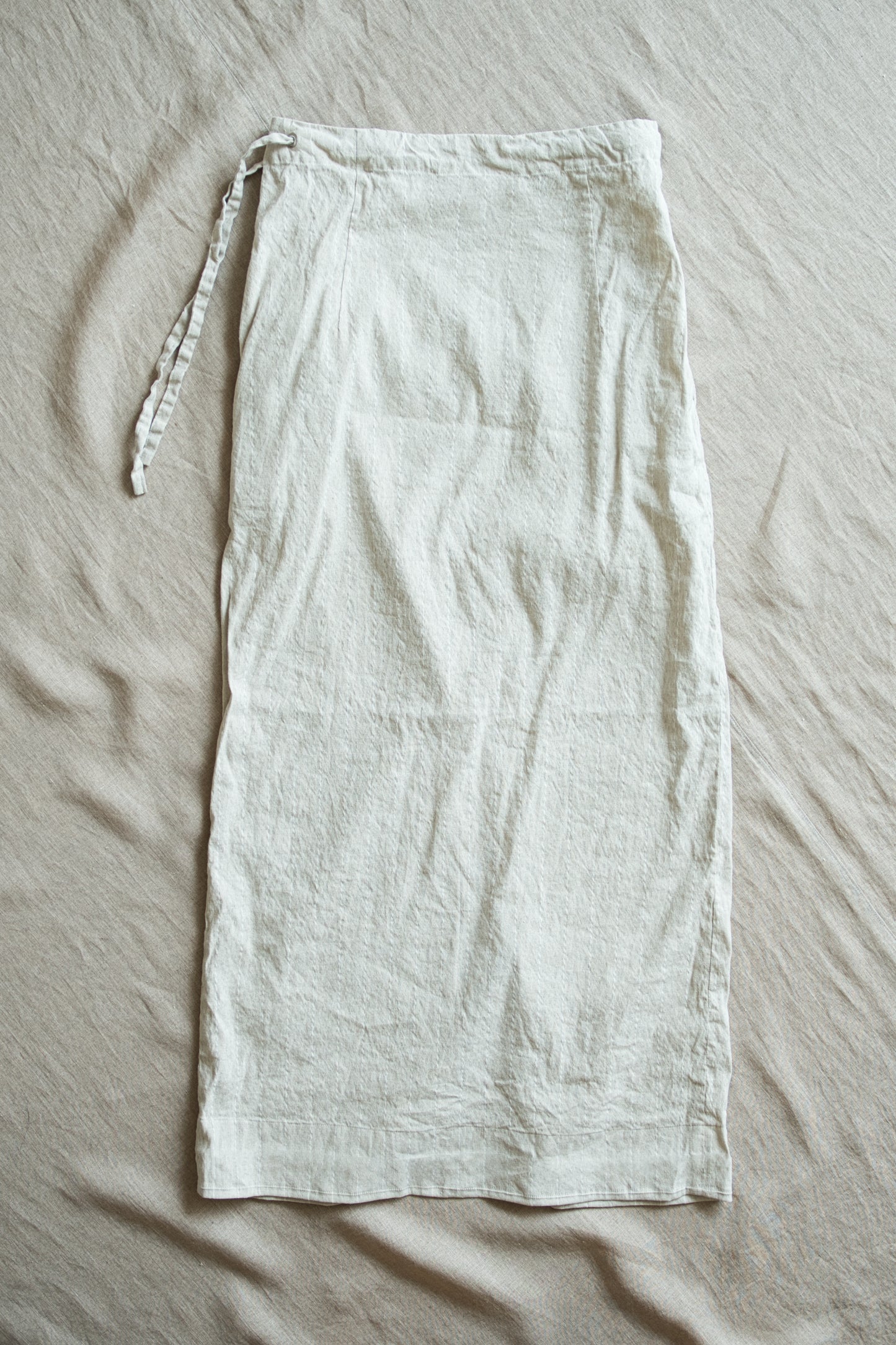 Linen Rayon Pinstripes Skirt/Ecru(White Pins)