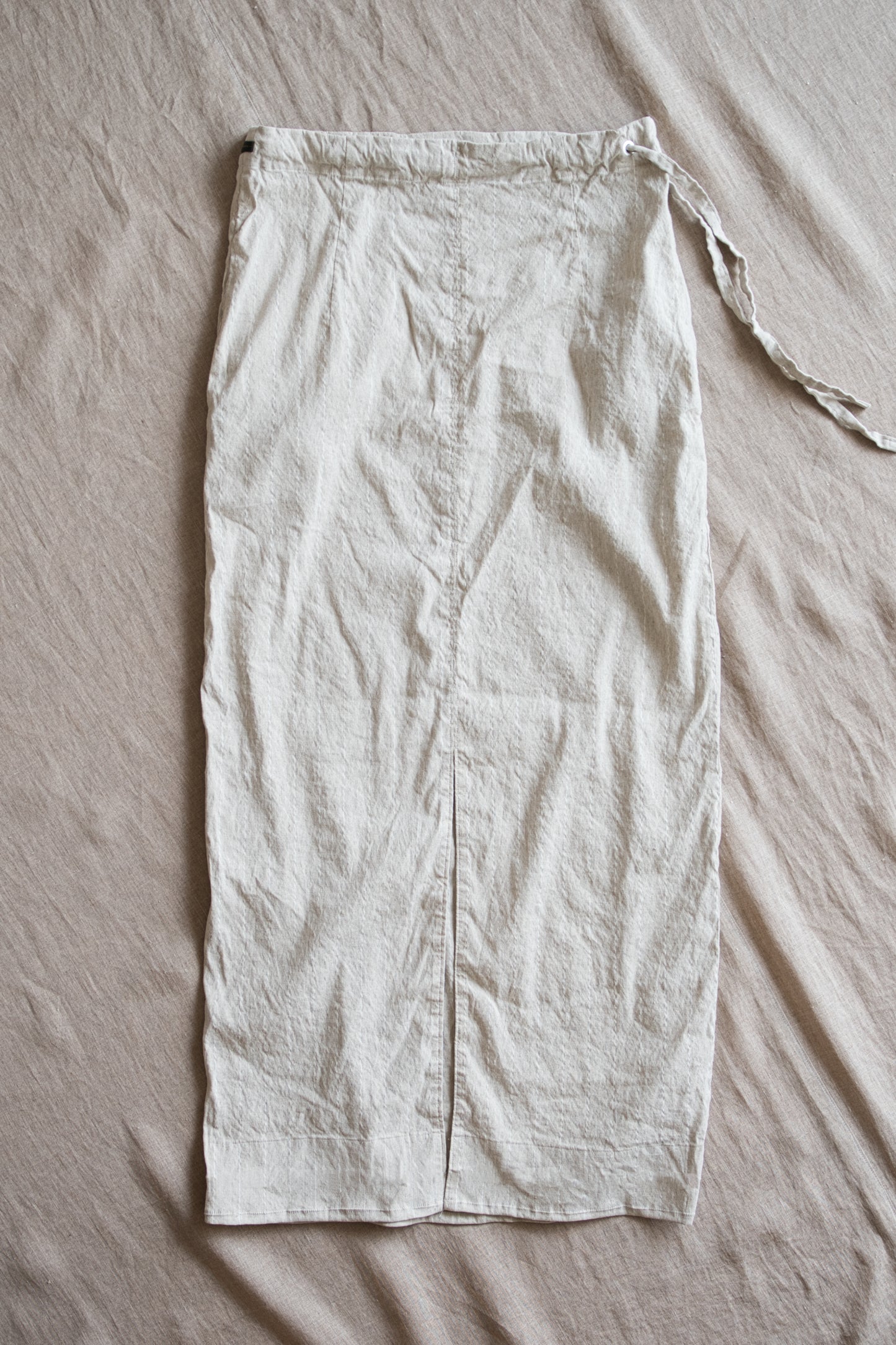 Linen Rayon Pinstripes Skirt/Ecru(White Pins)