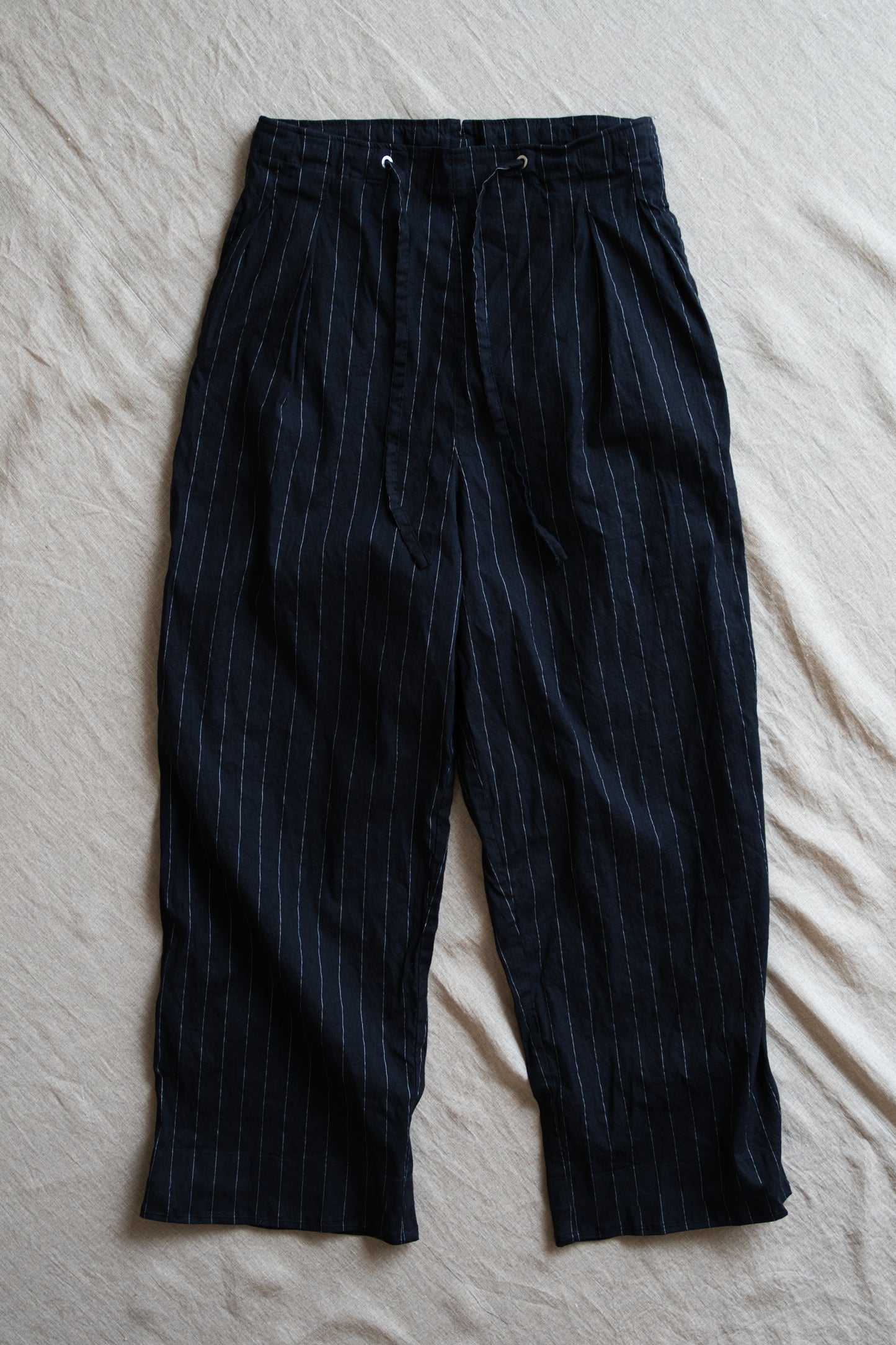 Linen Rayon Pinstripes Pants/Midnight Navy(White Pins)