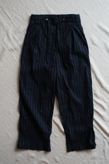 Linen Rayon Pinstripes Pants/Midnight Navy(White Pins)