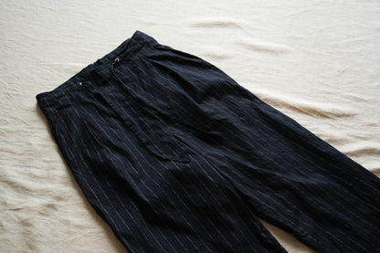 Linen Rayon Pinstripes Pants/Midnight Navy(White Pins)