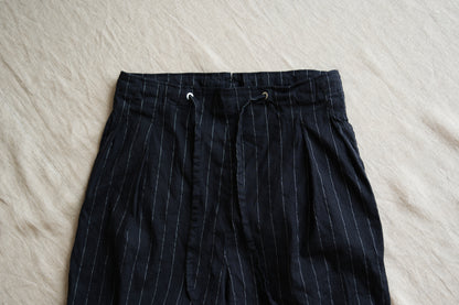 Linen Rayon Pinstripes Pants/Midnight Navy(White Pins)