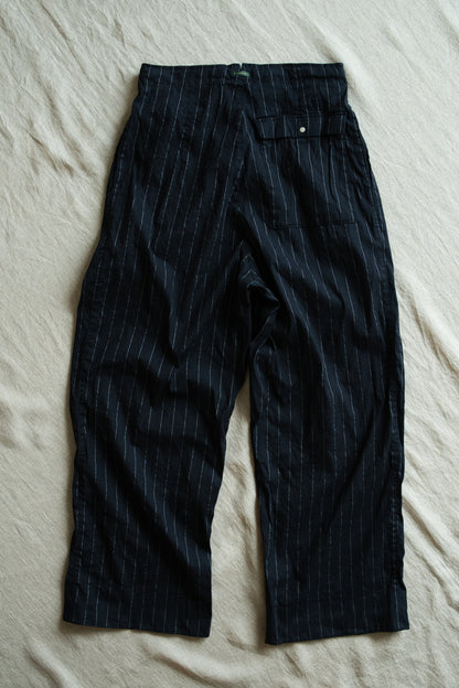 Linen Rayon Pinstripes Pants/Midnight Navy(White Pins)