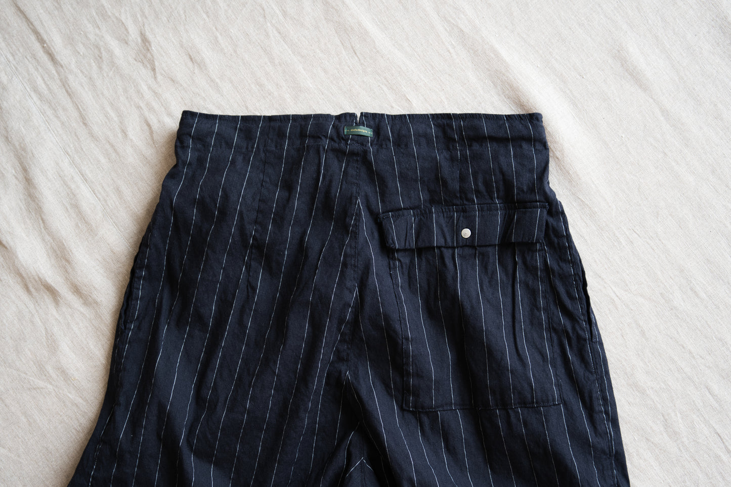 Linen Rayon Pinstripes Pants/Midnight Navy(White Pins)