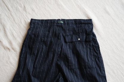Linen Rayon Pinstripes Pants/Midnight Navy(White Pins)