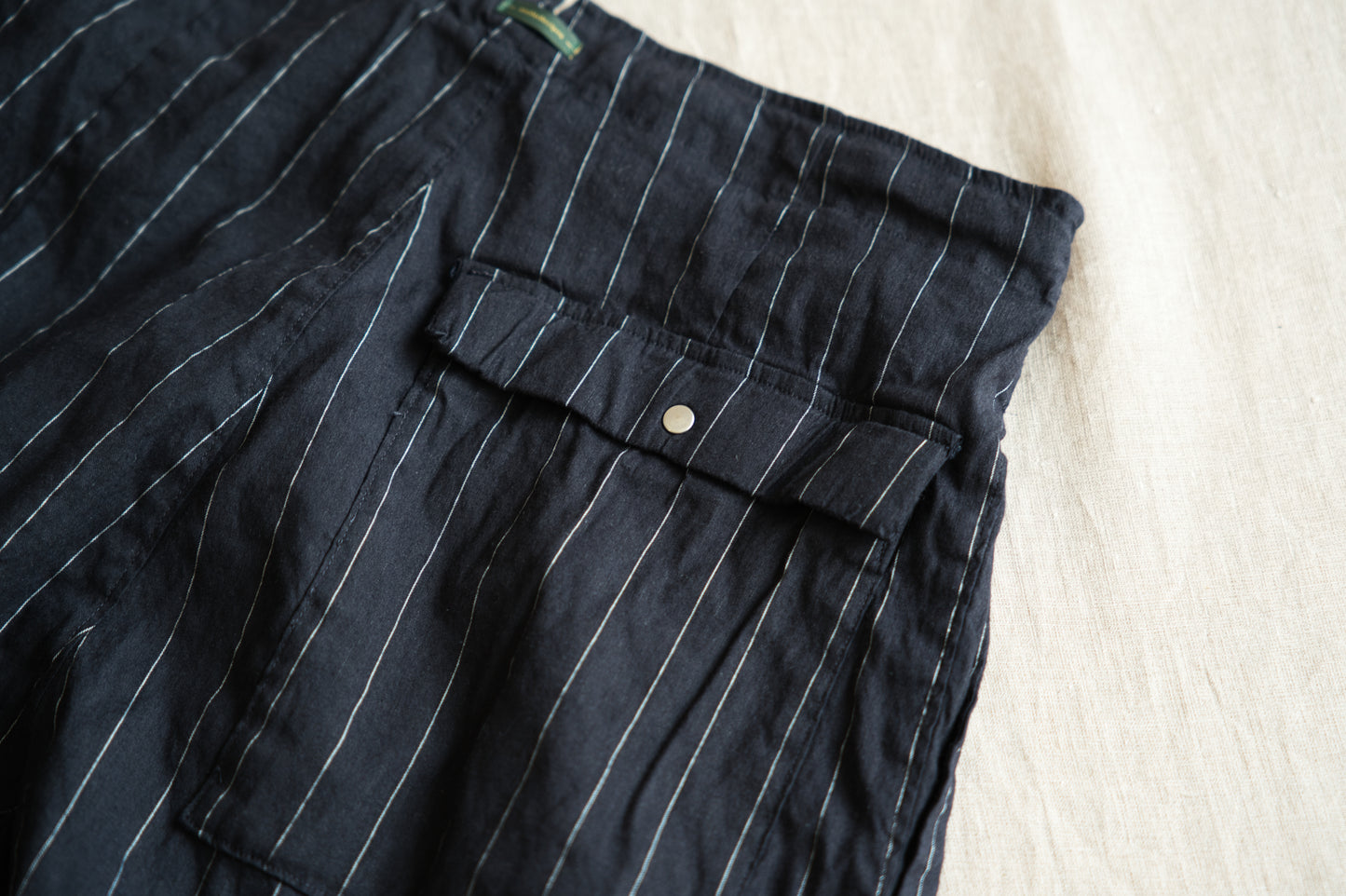 Linen Rayon Pinstripes Pants/Midnight Navy(White Pins)