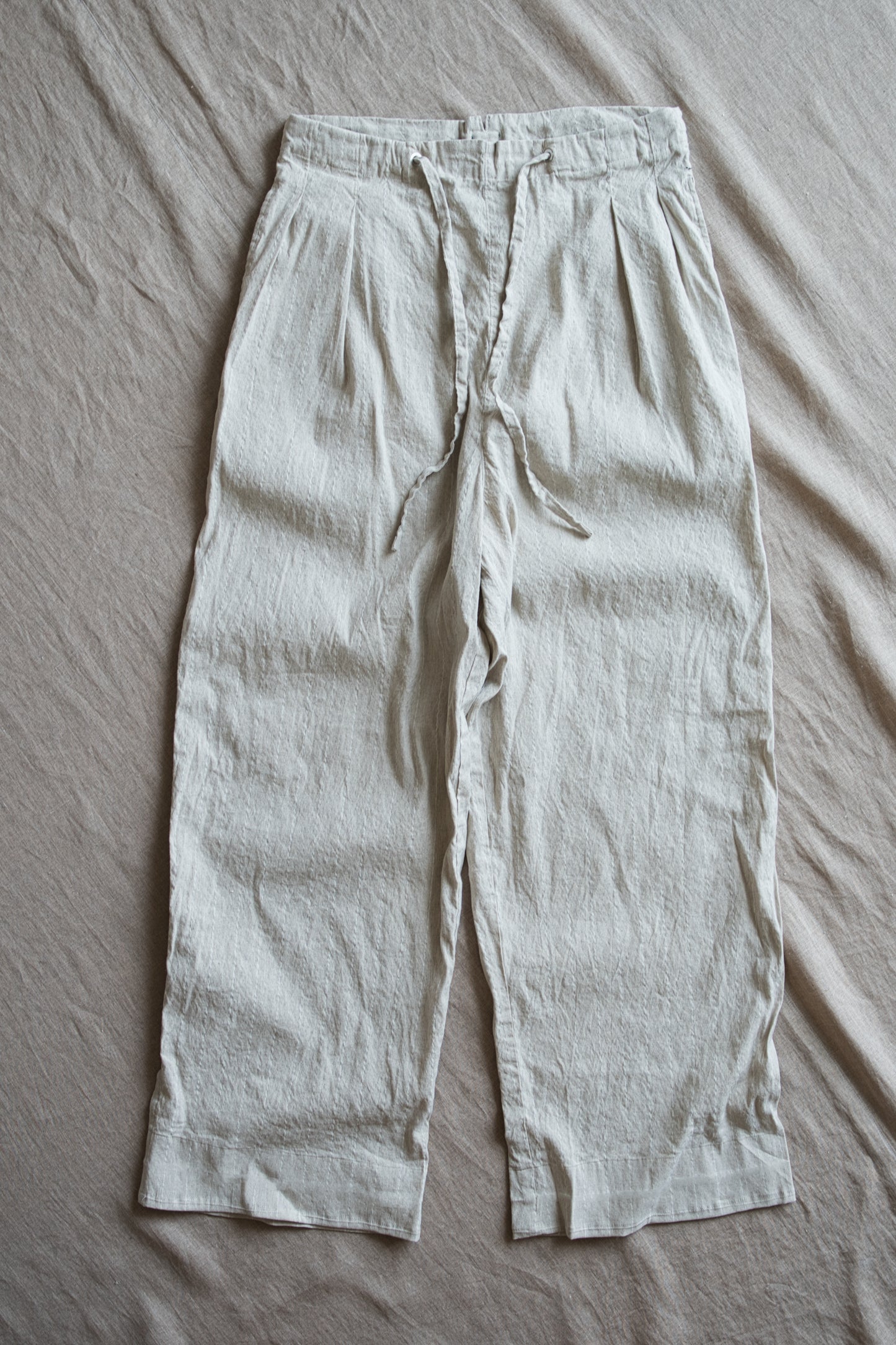Linen Rayon Pinstripes Pants/Ecru(White Pins)