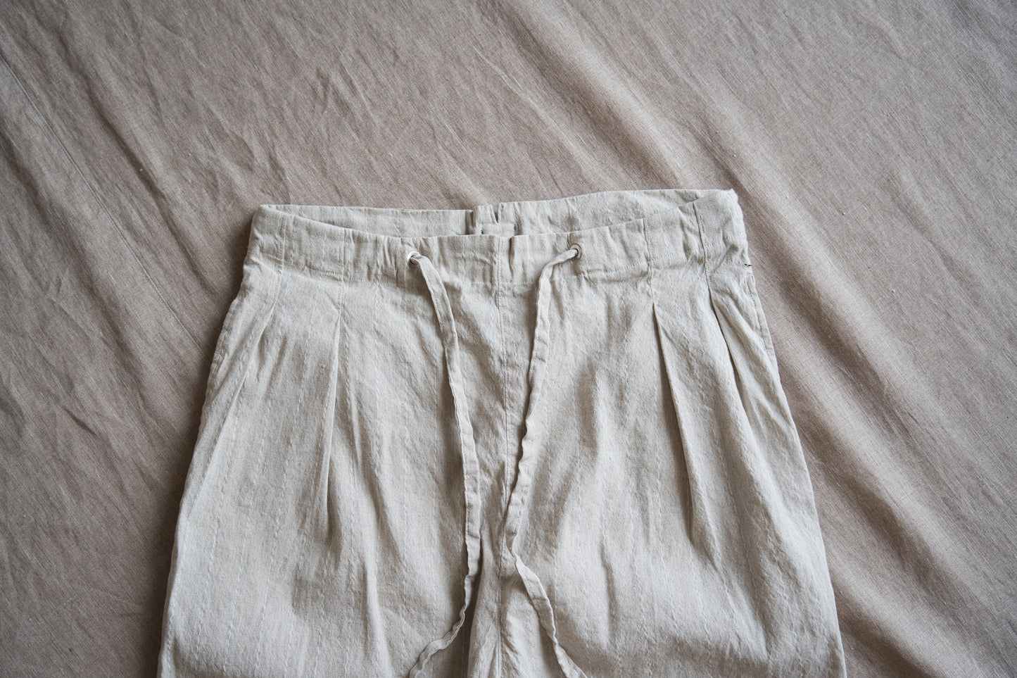 Linen Rayon Pinstripes Pants/Ecru(White Pins)